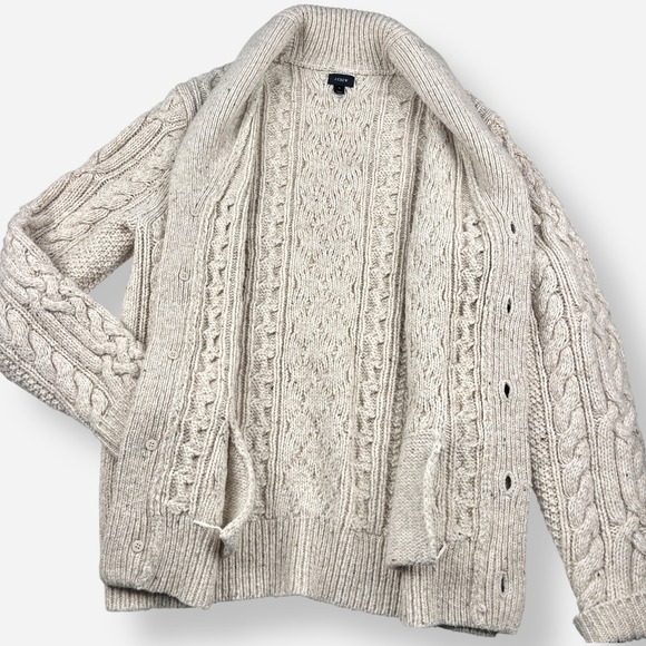 Vintage J. Crew Sweater Cardigan‎ Mens Medium Cable Knit Cabincore Grandpa Beige - Picture 4 of 11
